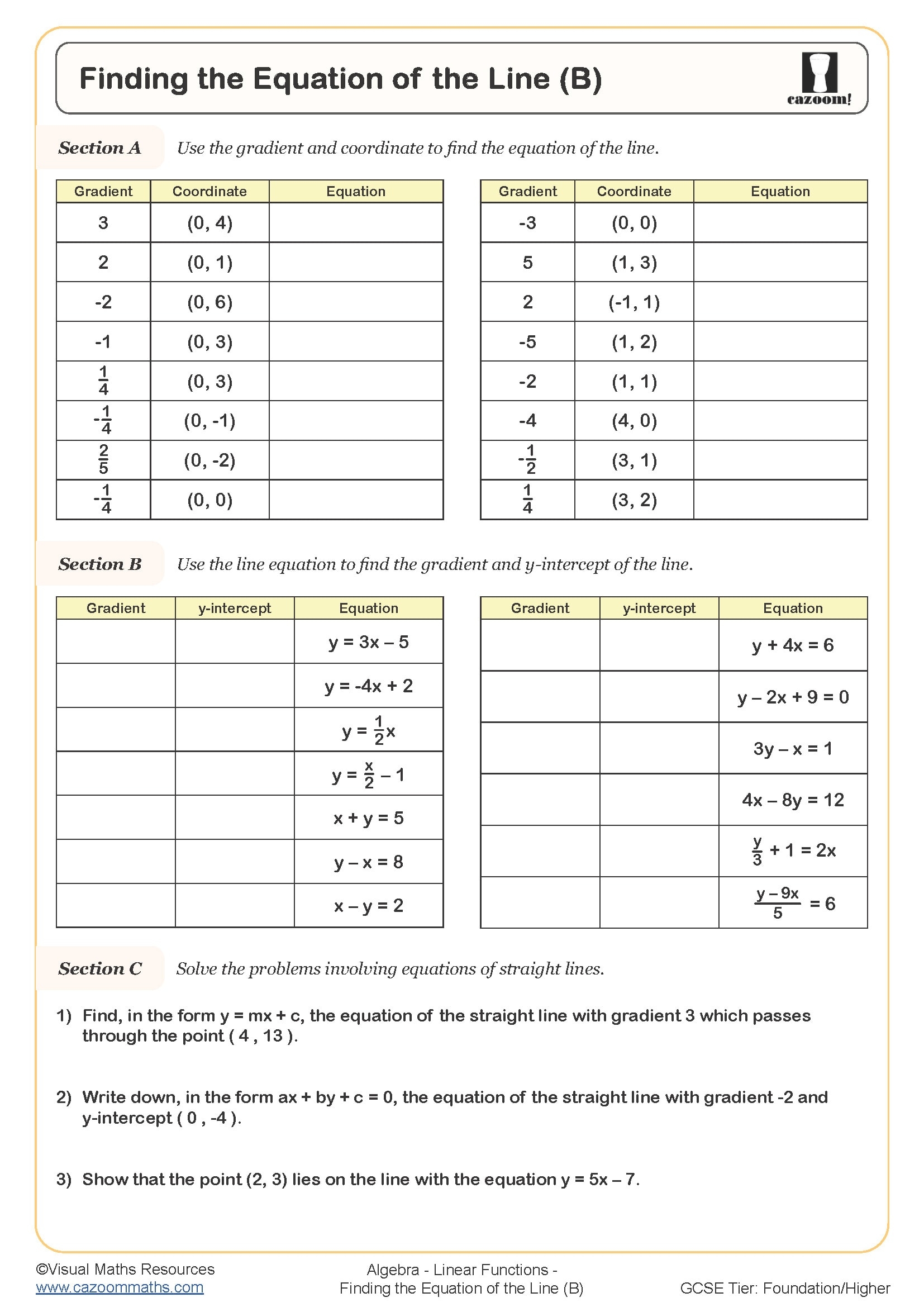 Free Writing The Equation Of A Line Worksheet Download Free Writing 