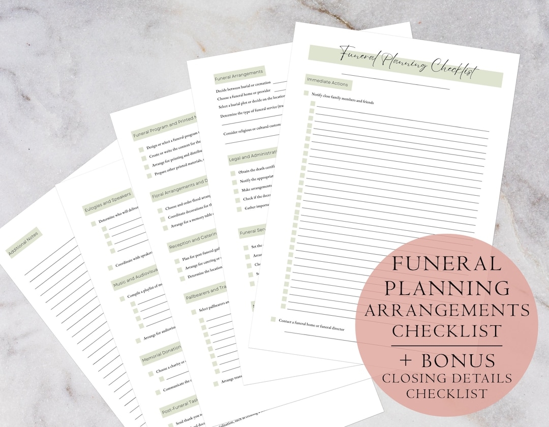 FUNERAL PLANNING Template Funeral Planner Checklist Event Planning 