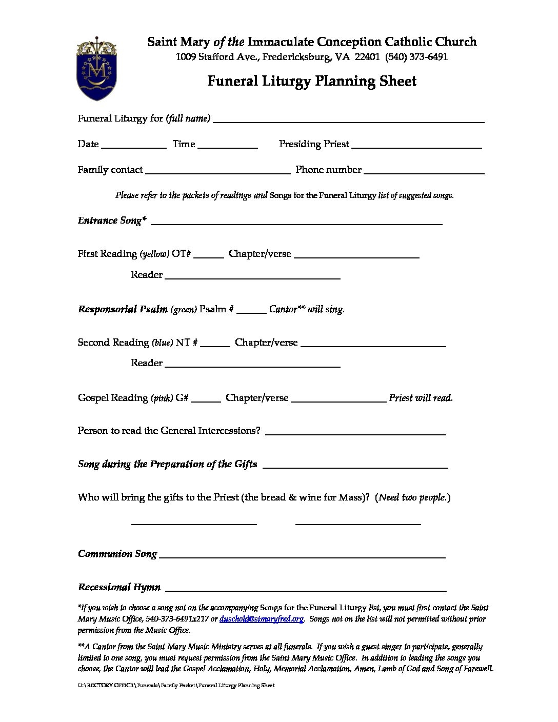 Funeral Planning Template