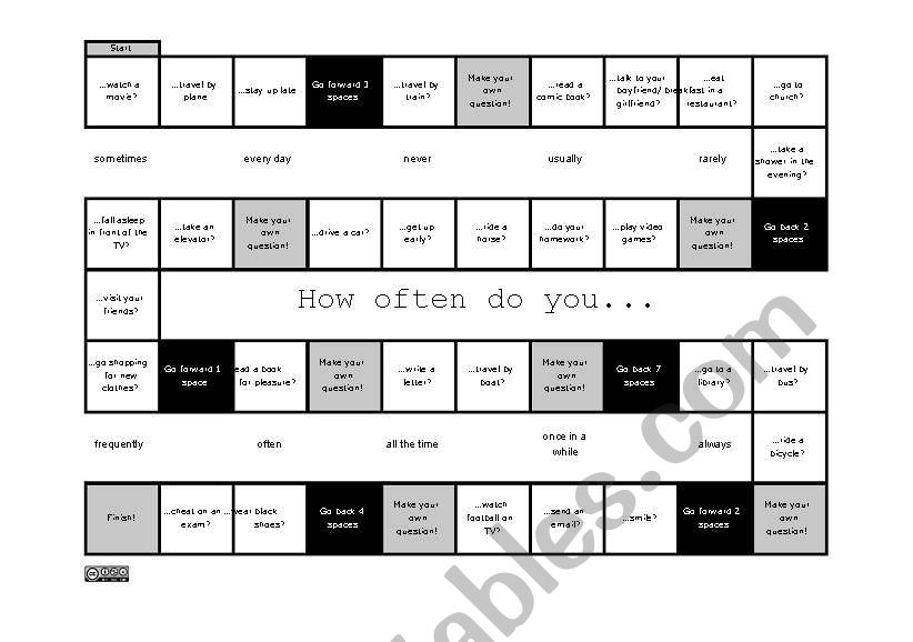 GAME BORD HOW OFTEN ESL Worksheet By Danielle teacher