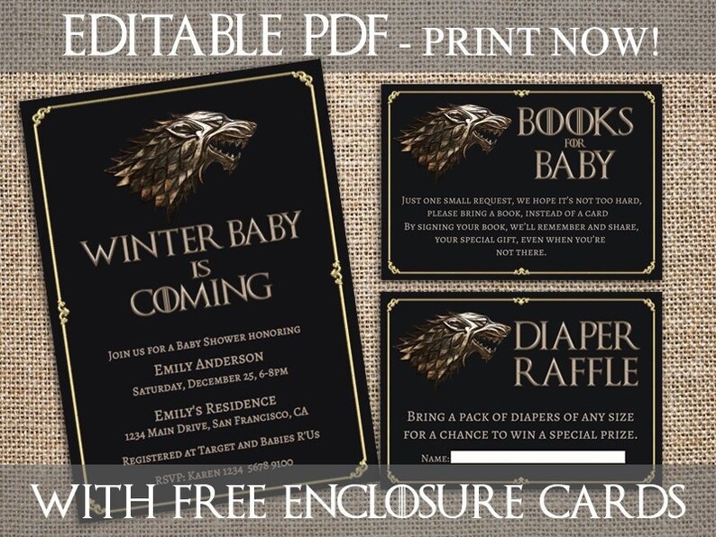 Game Of Thrones Invitation Template Baby Shower Cards Etsy
