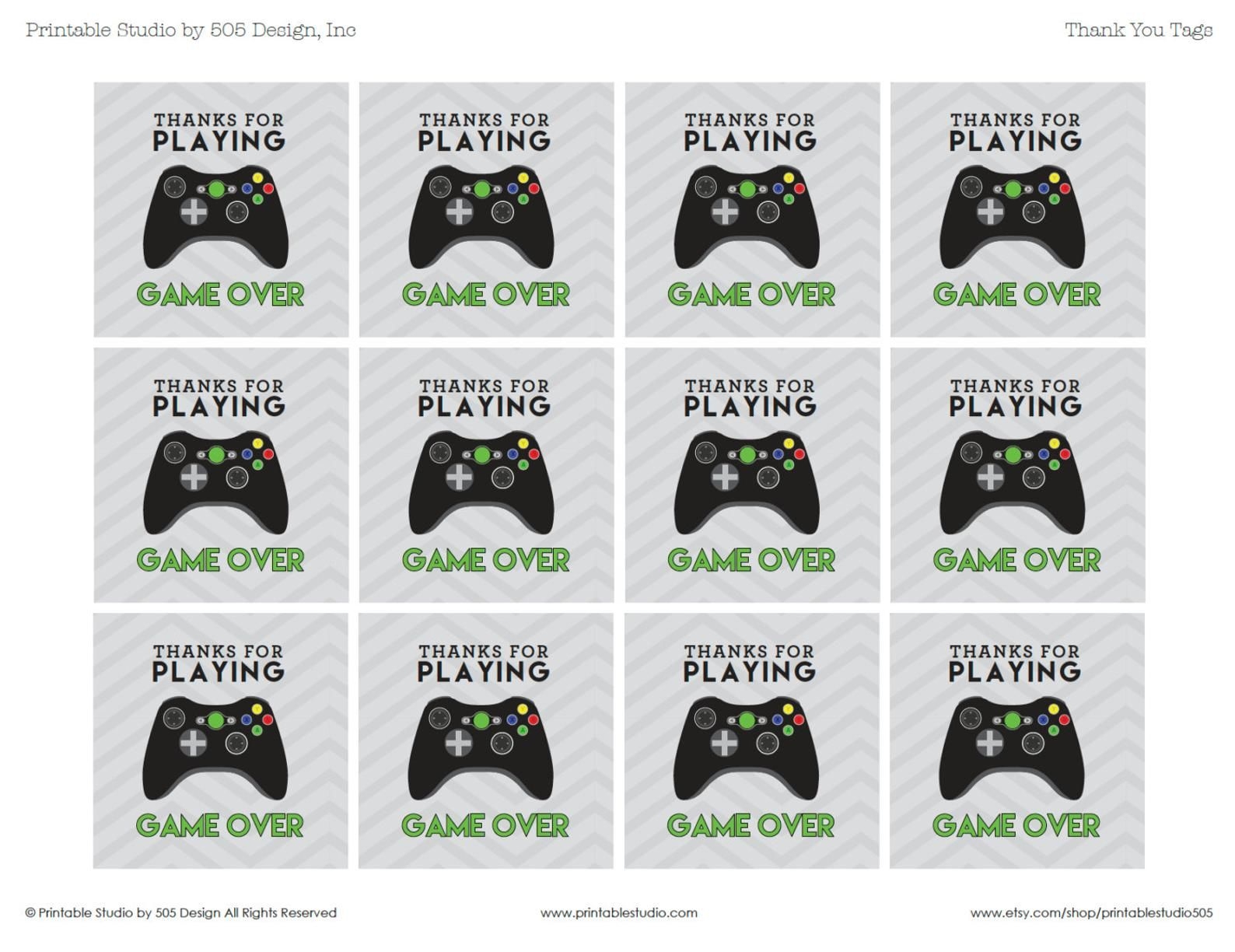 Game Over Thank You Tags With Black Controller Printable Video Game 