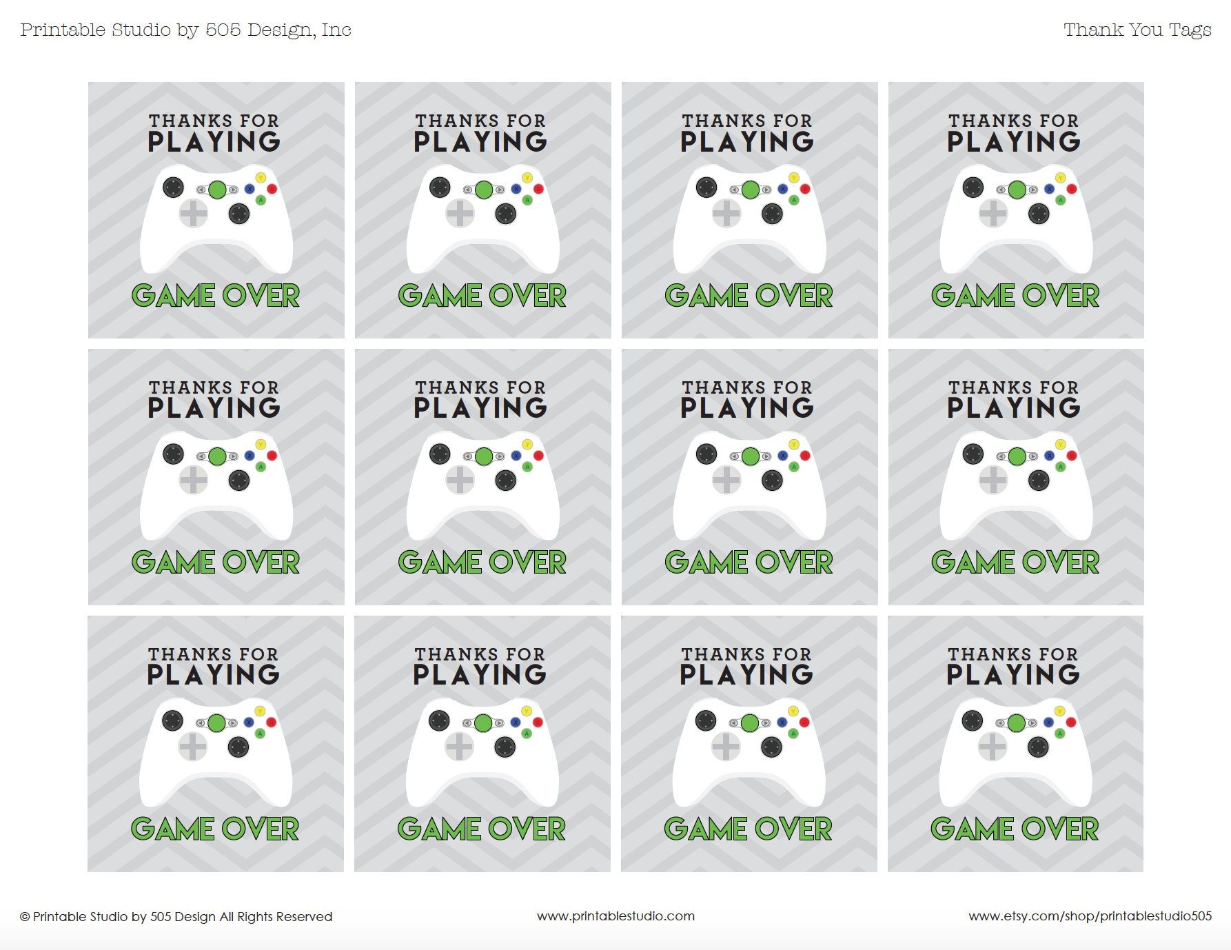 Game Over Thank You Tags With White Controller Printable Etsy Thank 