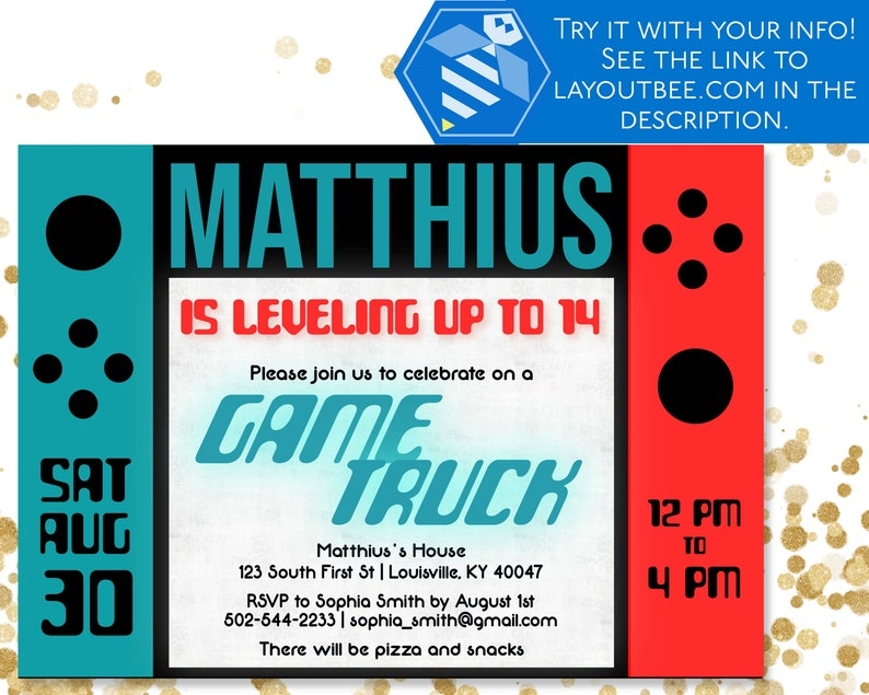 Game Truck Birthday Invitations Video Game Truck Invitations Etsy