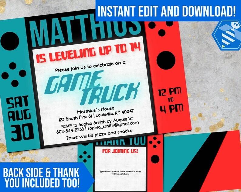 Game Truck Birthday Invitations Video Game Truck Invitations Etsy