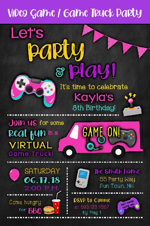 Game Truck Party Invitations Video Game Invitation Video Game 