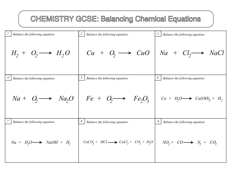 balance equations chemistry worksheet