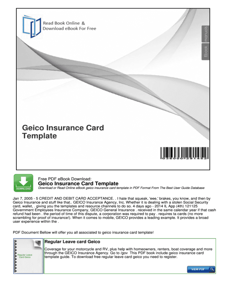 template printable geico insurance card