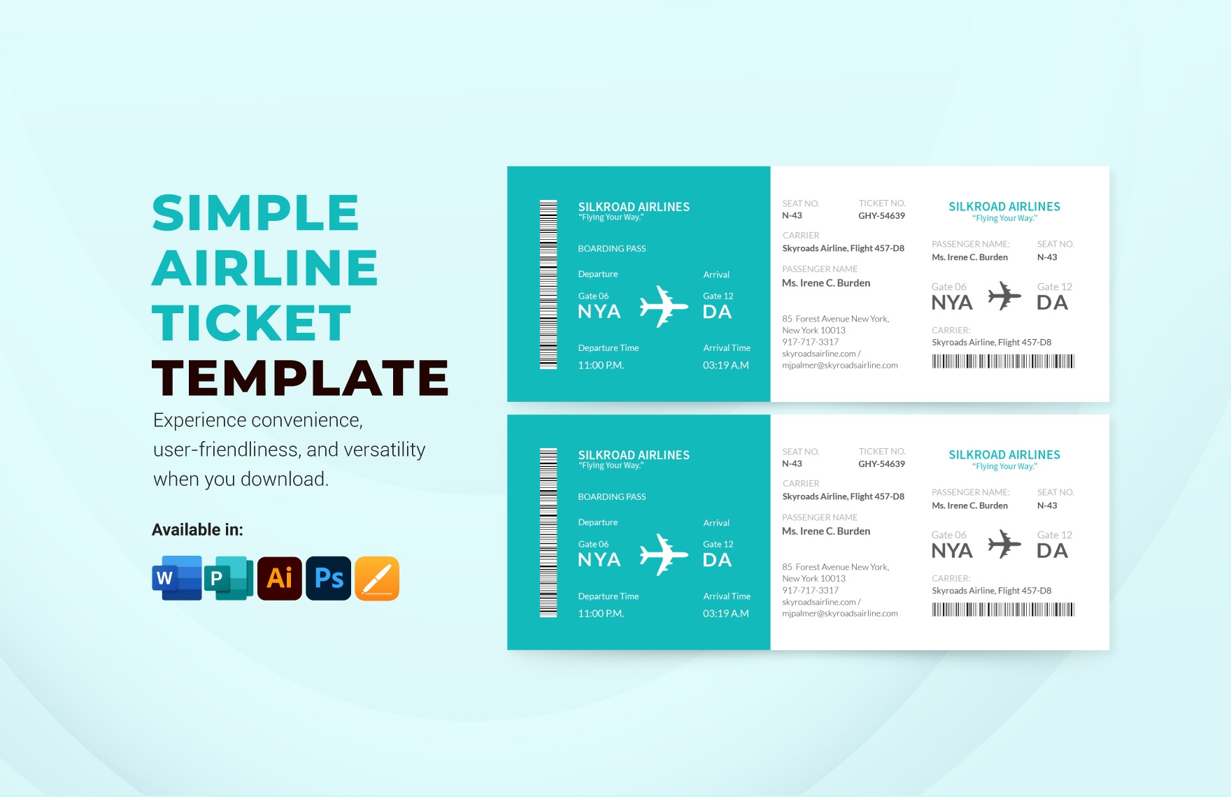 Gift Airline Ticket Template In PDF Illustrator Word Download 