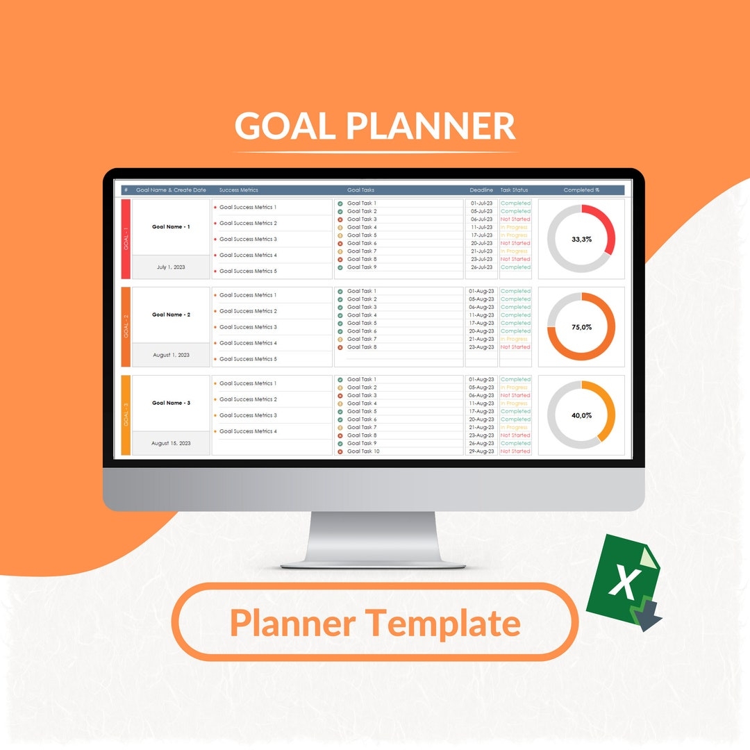Goal Planner Excel Template Goal Planning Spreadsheet Goal Tracker 