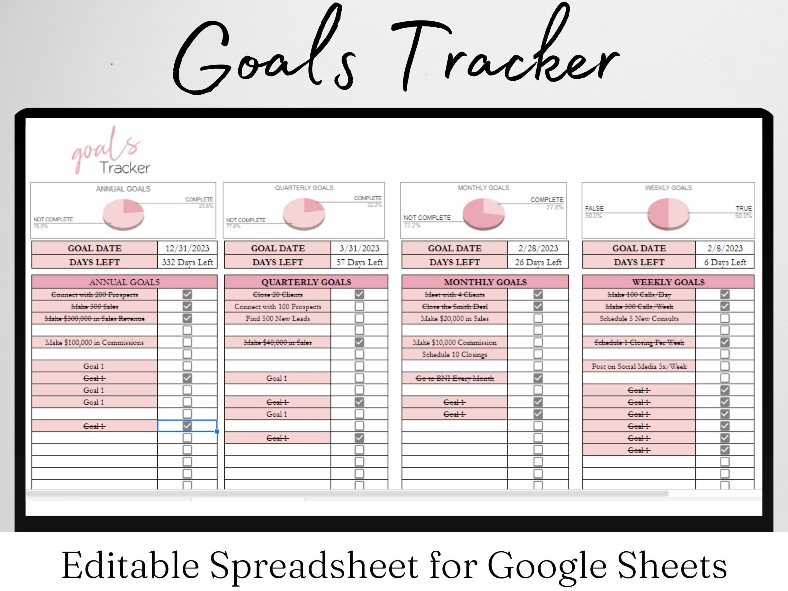 Goal Tracker Excel Goal Planner Goal Setting Goal Tracker Goals