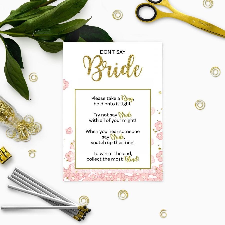 Gold And Pink Dont Say Bride Game Glitter Floral DIY Printable 
