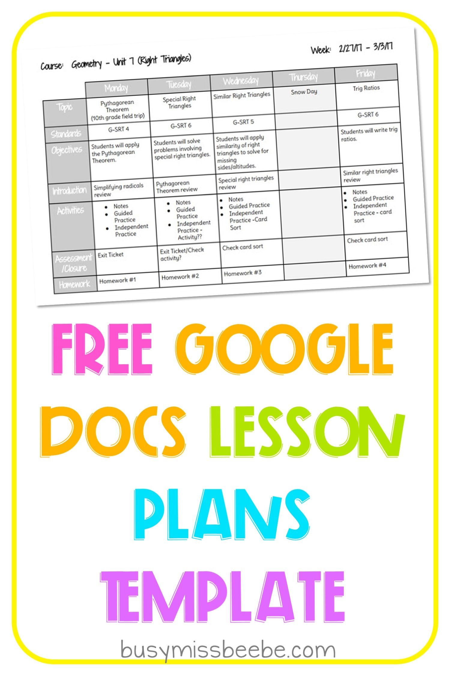 Google Docs Weekly Lesson Plan Template Dev onallcylinders