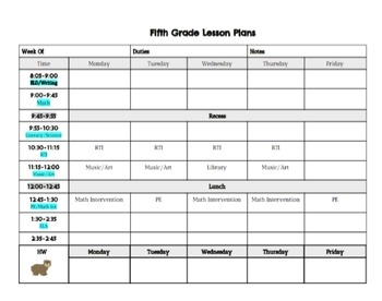 google docs weekly lesson plan template