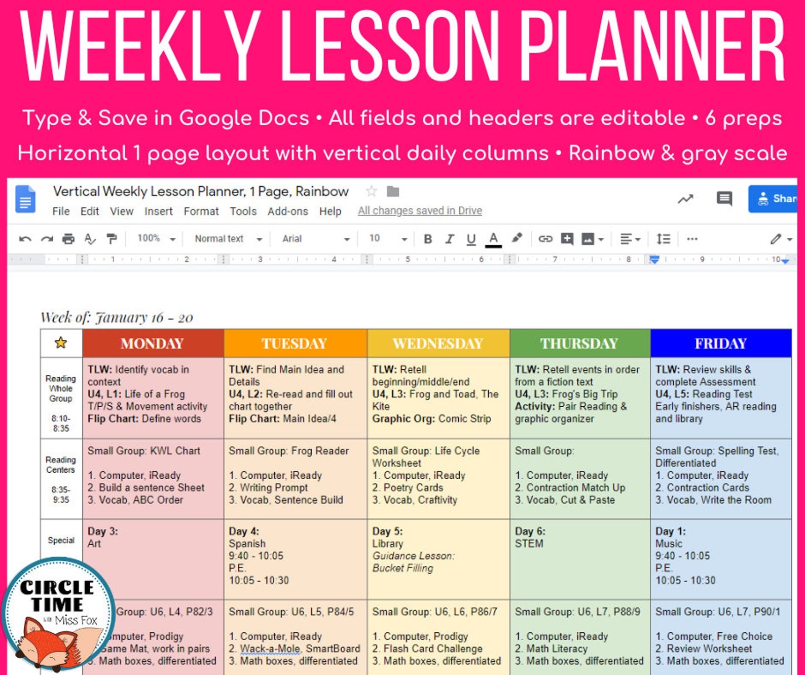 free lesson plan template google docs