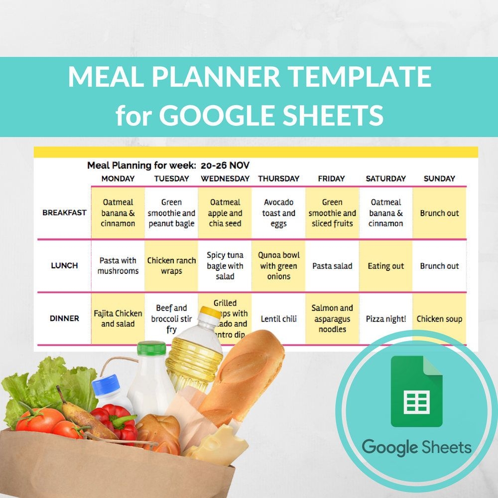 Google Sheets Meal Planning Template Printable Word Searches