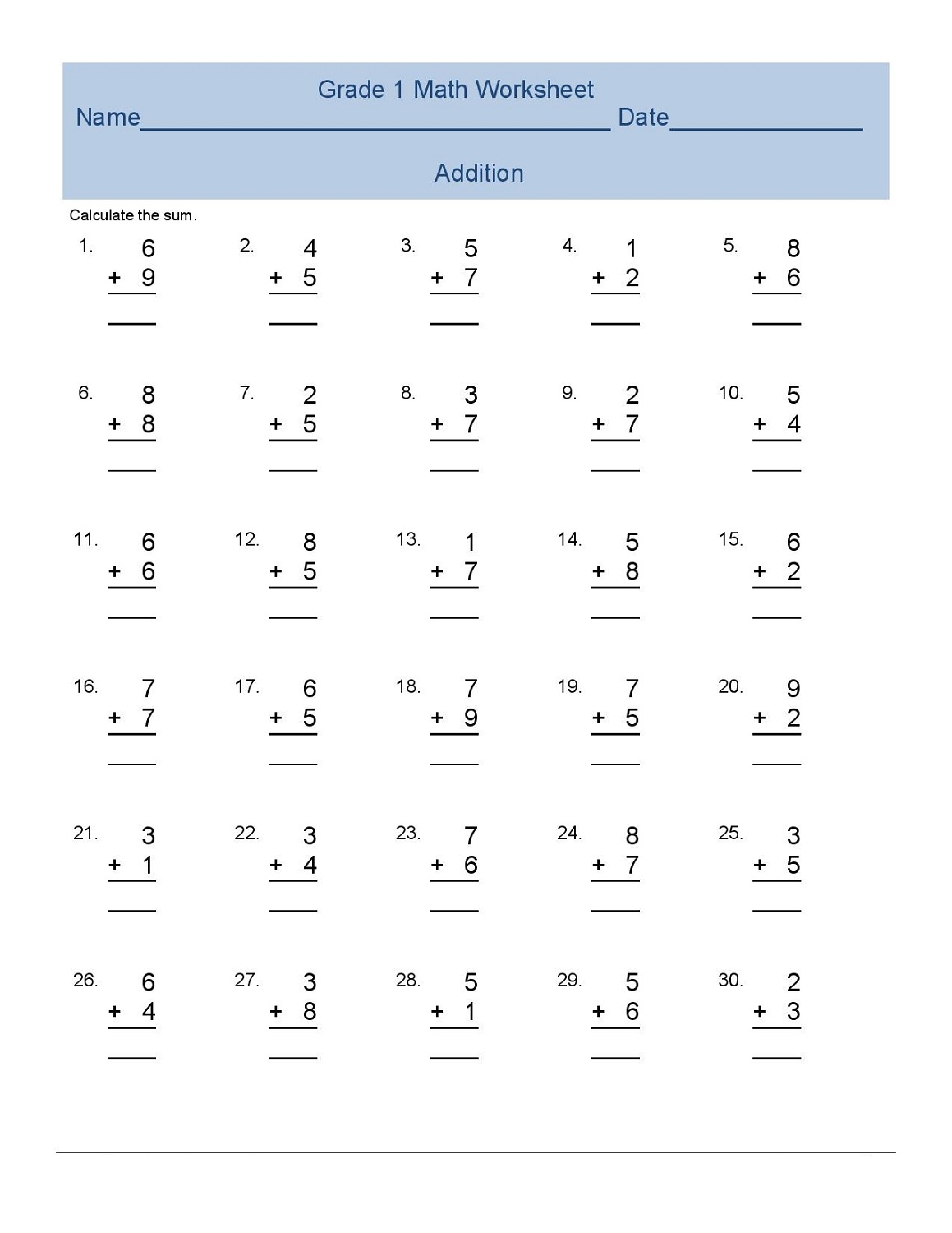 Grade 1 Free Printable Math Worksheets Printable Templates Free