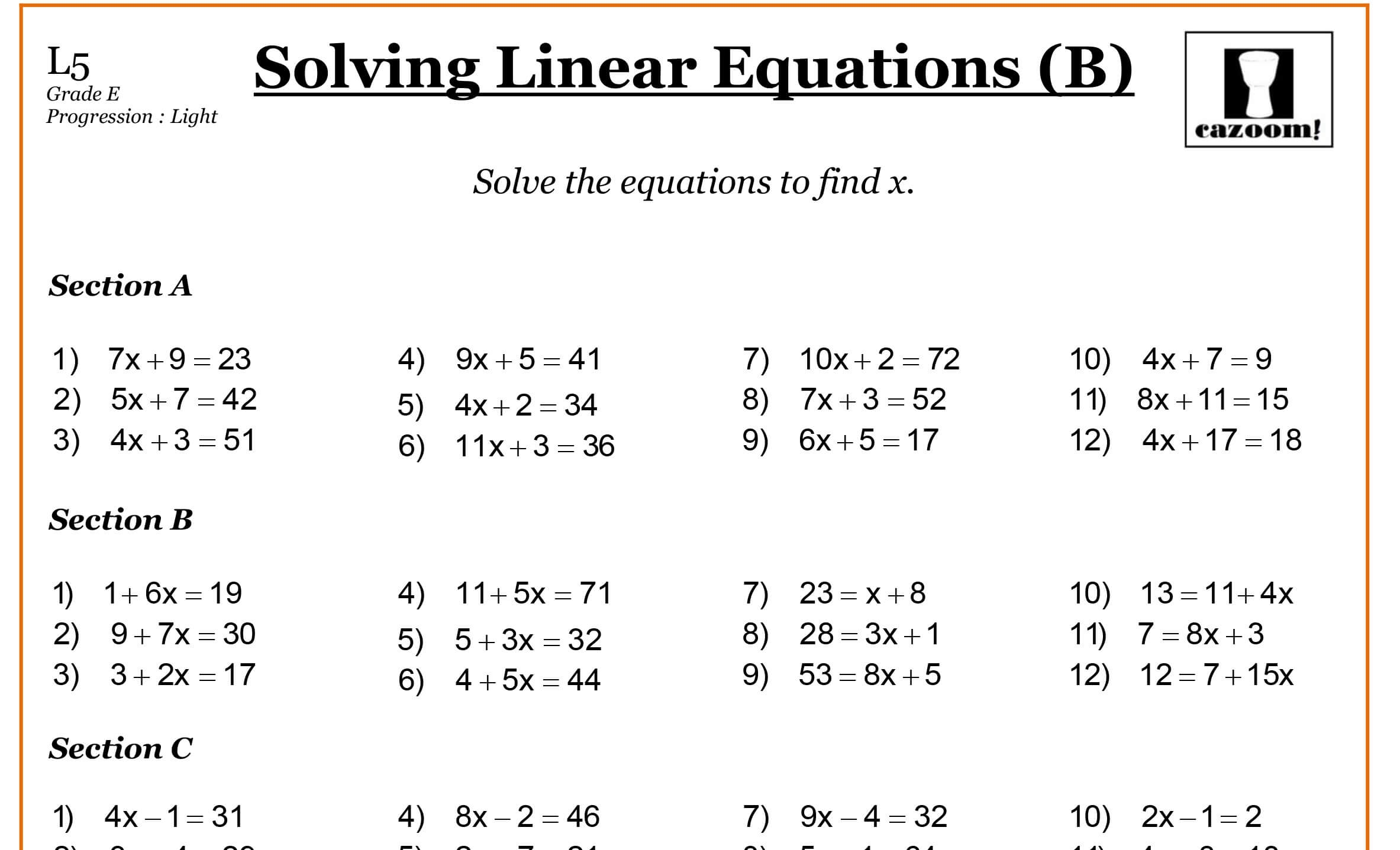 solving equations grade 7 worksheets pdf