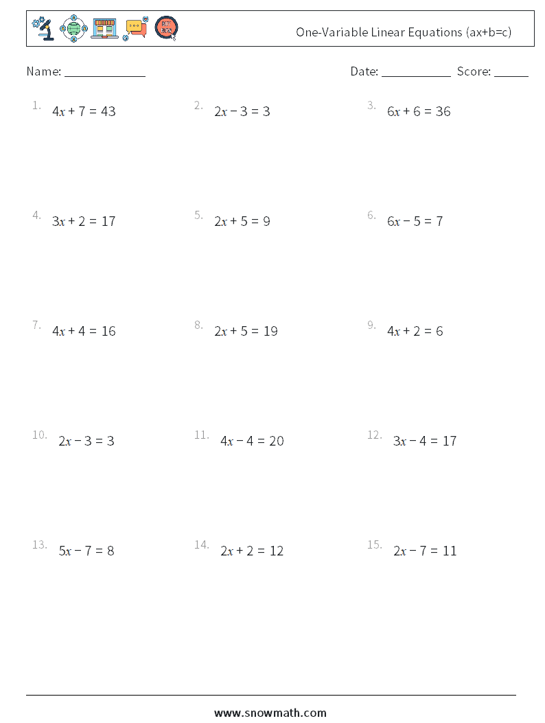 Grade 8 Linear Equations Of One Variable Math Practice 
