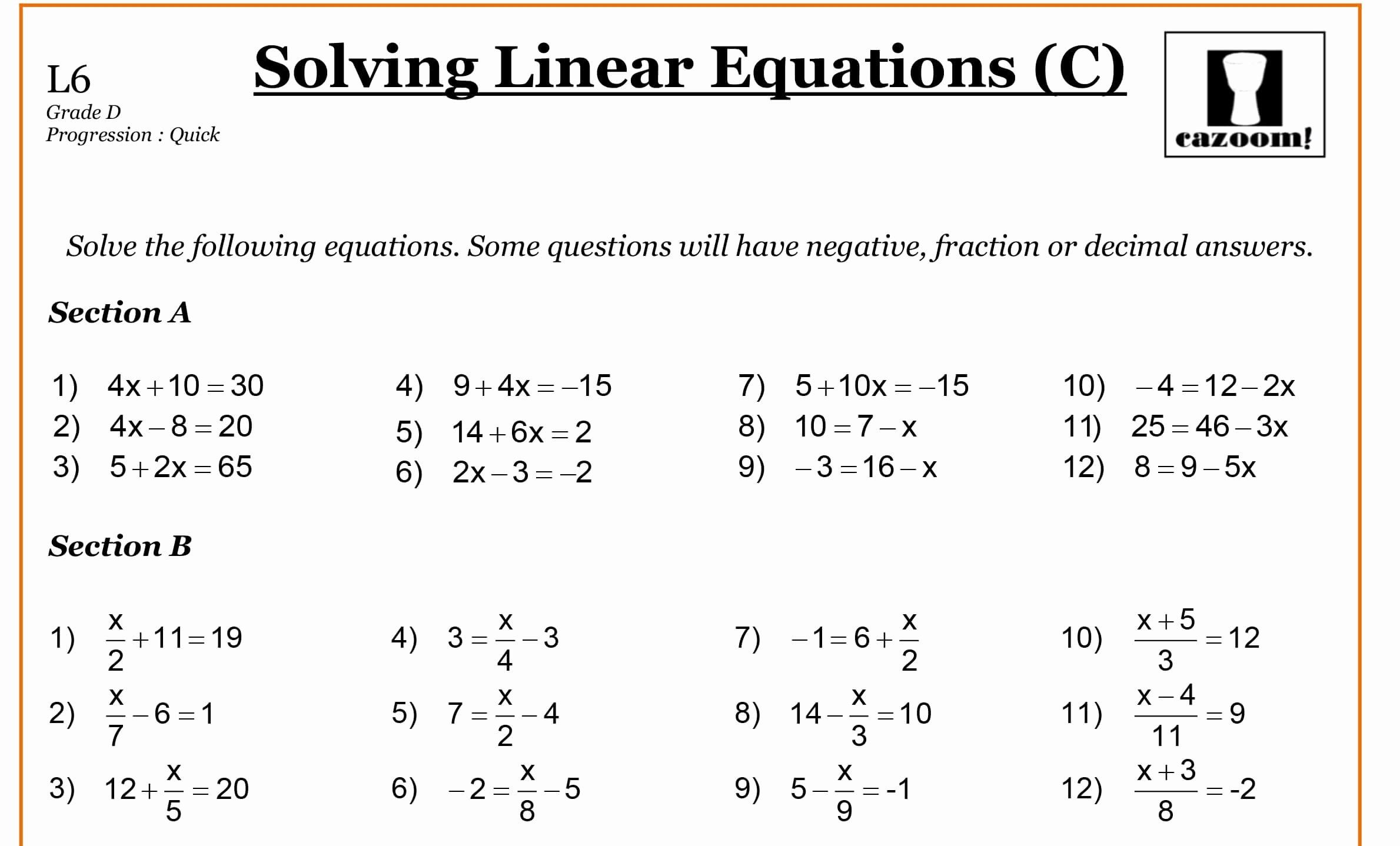 solving equations grade 6 worksheet pdf
