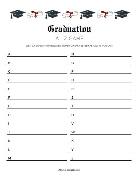 Graduation A Z Game Free Printable