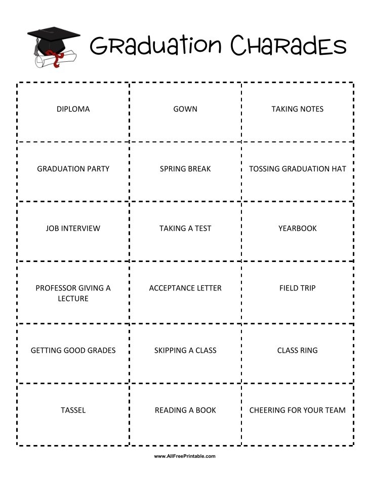 Graduation Charades Game Free Printable