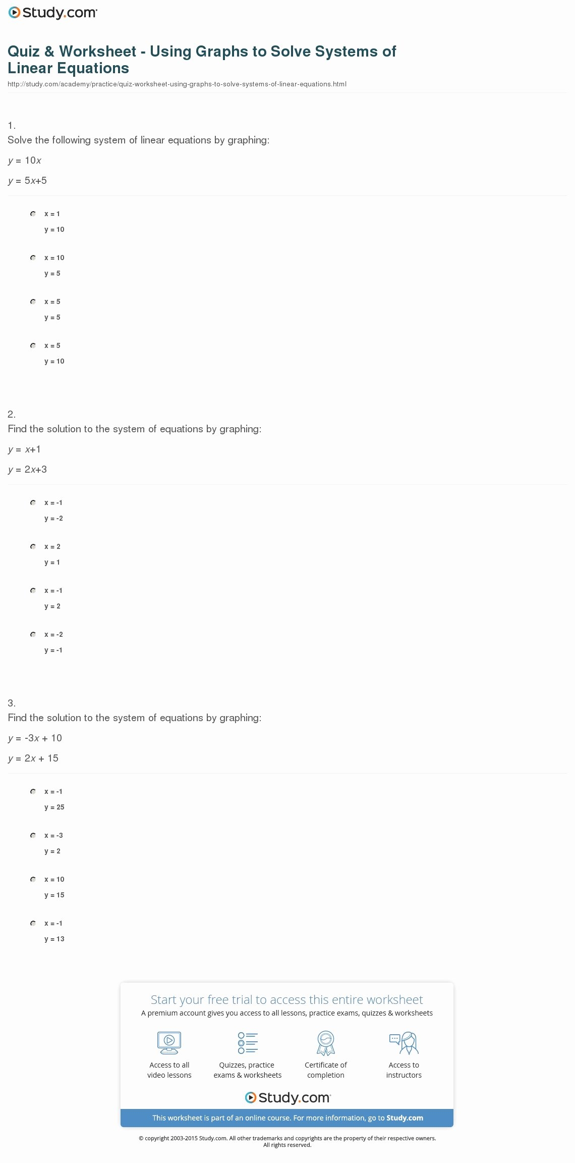 Graphing Linear Equations Practice Worksheet Unique Quiz Worksheet 