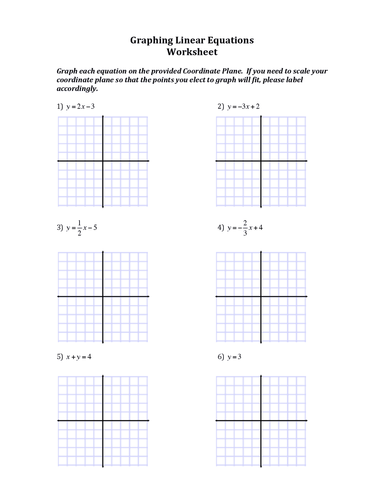 graphing equations worksheet pdf