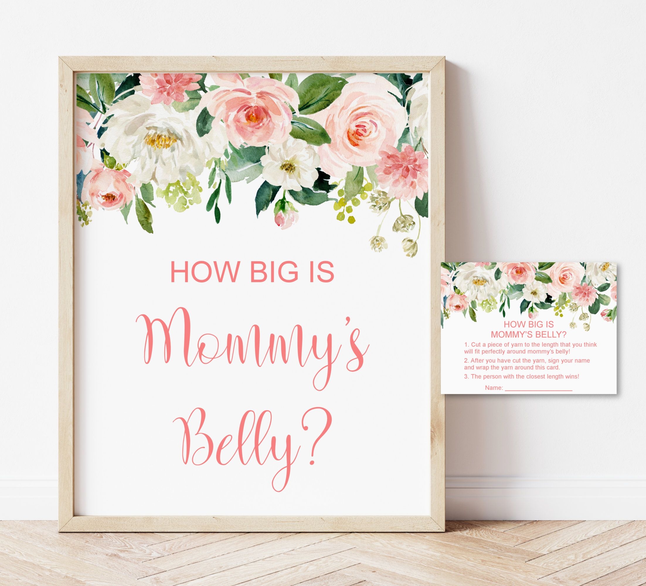 Guess How Big Is Mommy 39 s Belly Game Blush Pink Floral Baby Shower Game