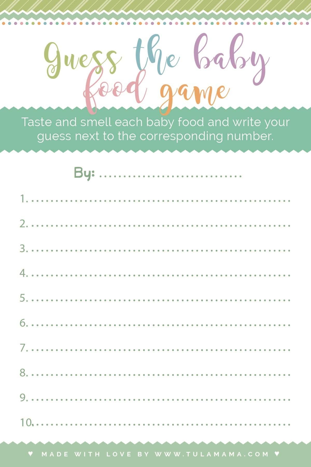Guess The Baby Food Game Instructions Free Printable Baby Food Game 
