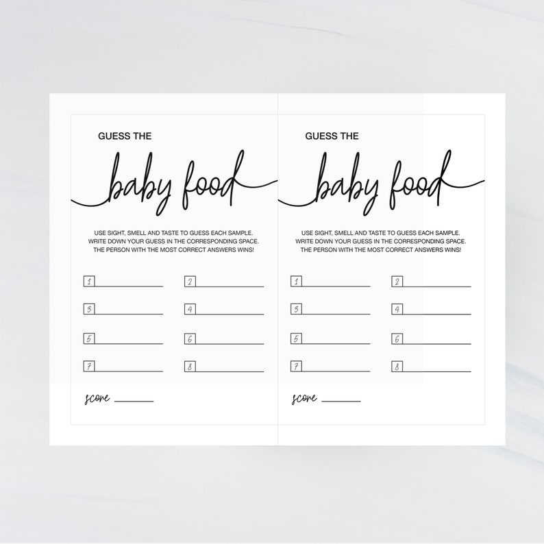 Guess The Baby Food Game Printable Baby Shower Game Baby Food 