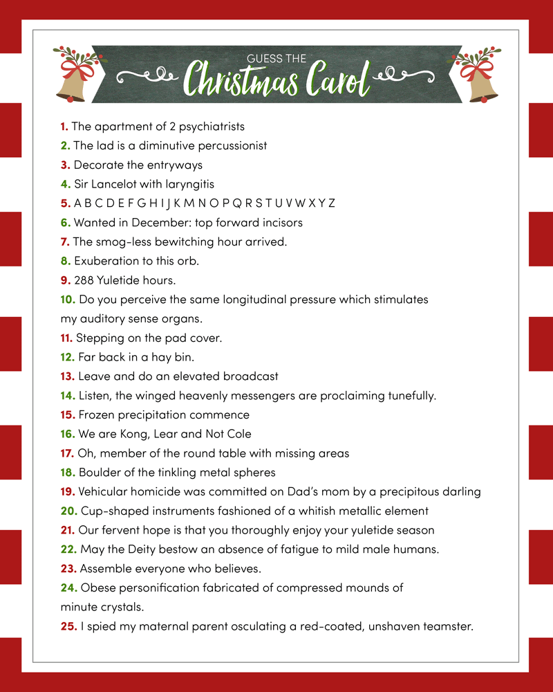 Guess The Christmas Carole Game FREE Printable Lil 39 Luna