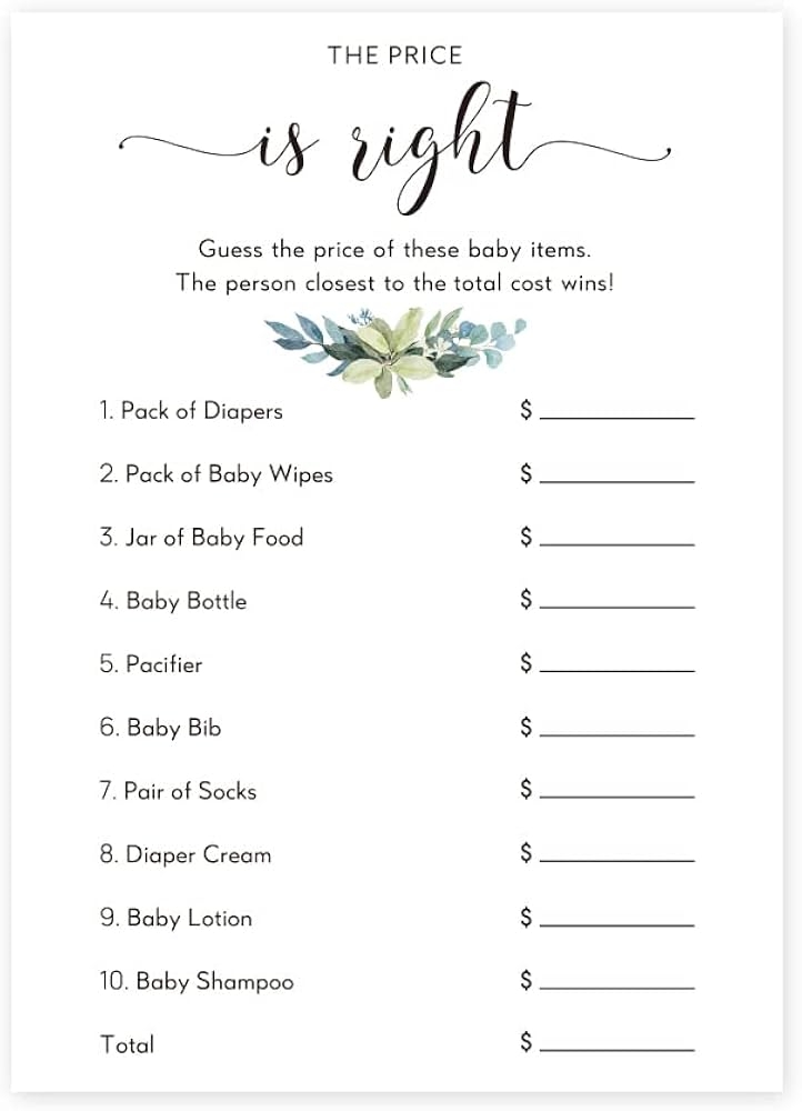 Guess The Price Baby Shower Game Printable With Green 59 OFF