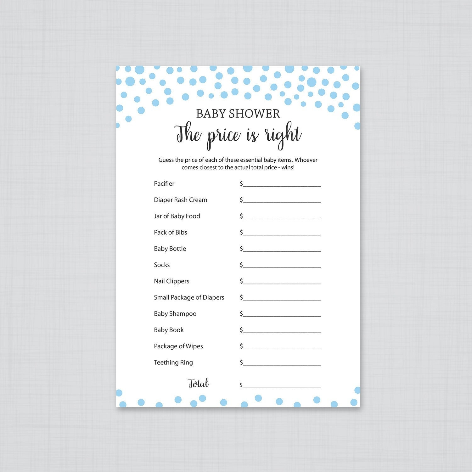 Guess The Price Fun Baby Shower Game Printable Baby Game 