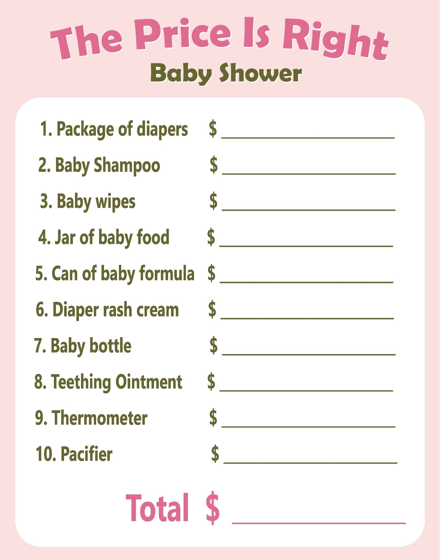 free printable guess the price baby shower game