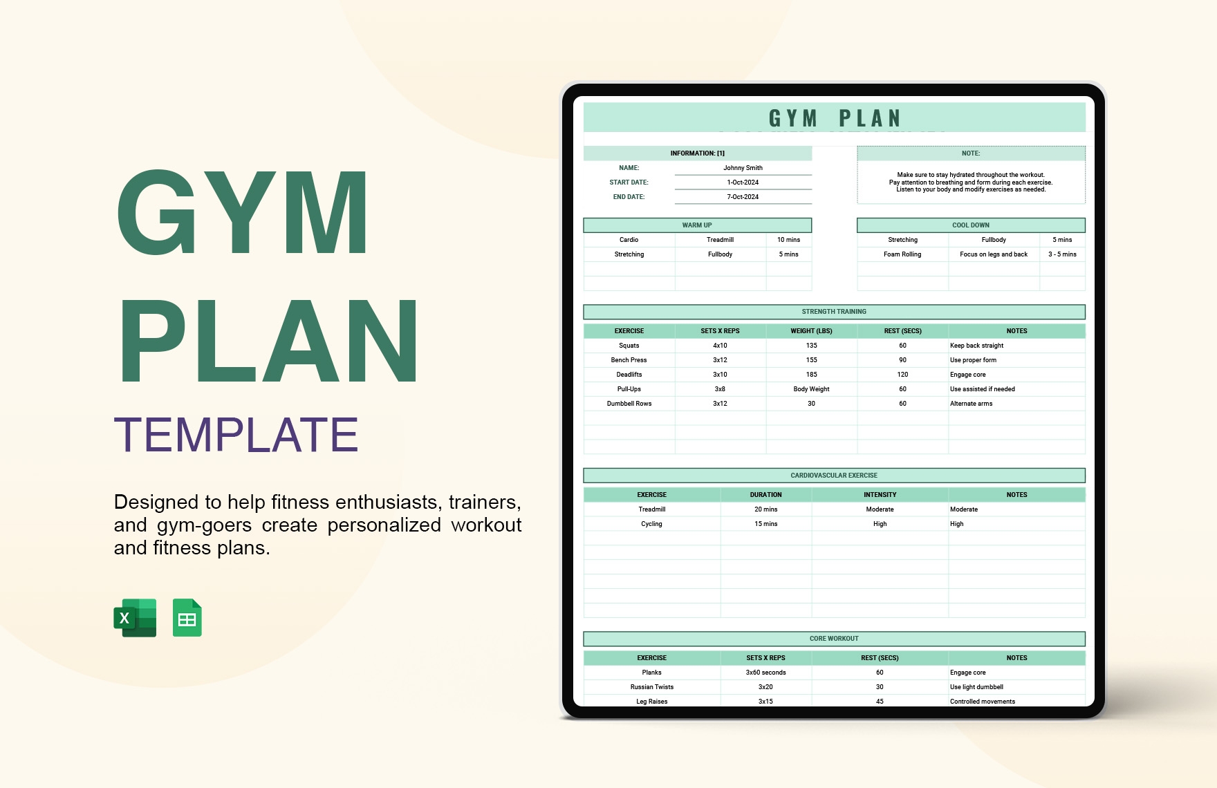 Gym Plan Template In Excel Google Sheets Download Template