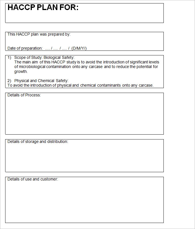 HACCP Plan Template 6 Free Word PDF Documents Download Free 