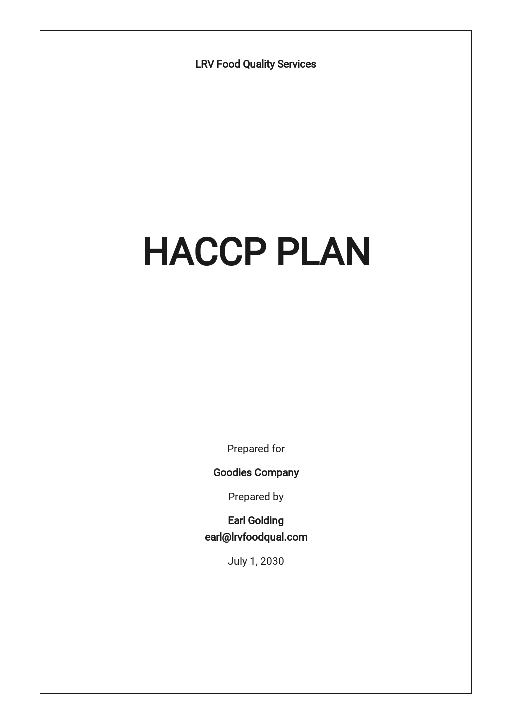 HACCP Plan Template Google Docs Word Apple Pages Template