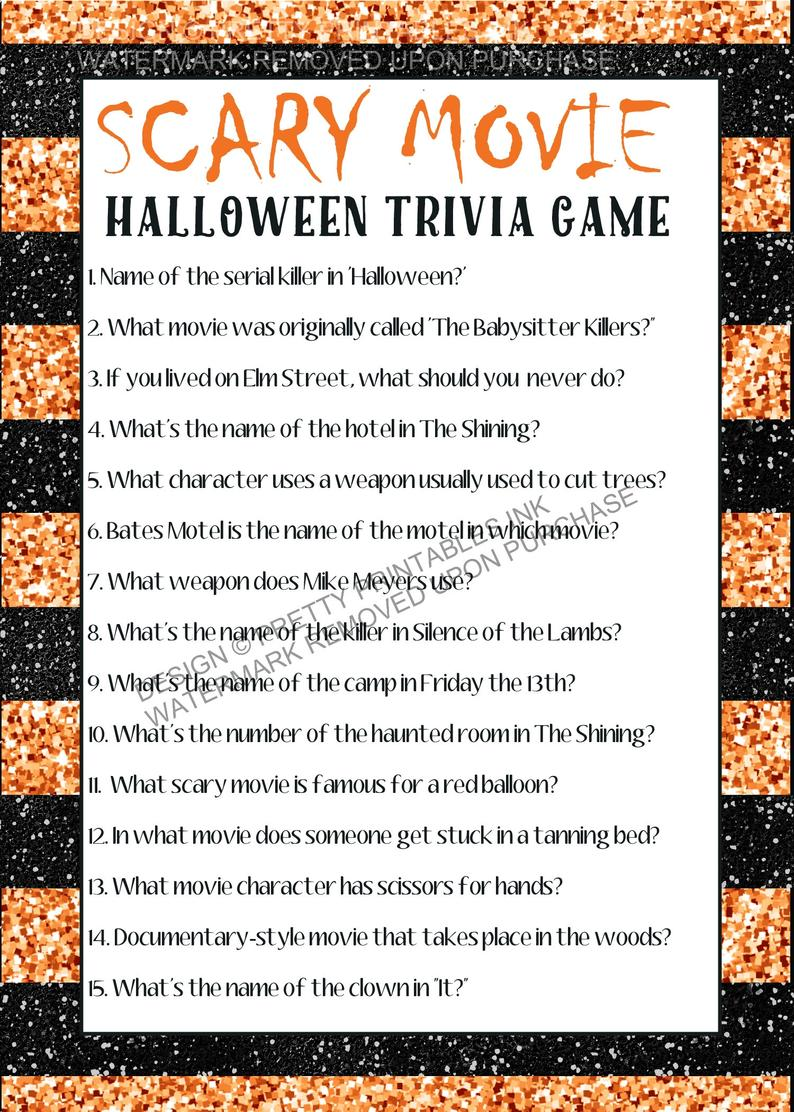 Halloween Trivia Game Halloween Printable Games Scary Movie Trivia 