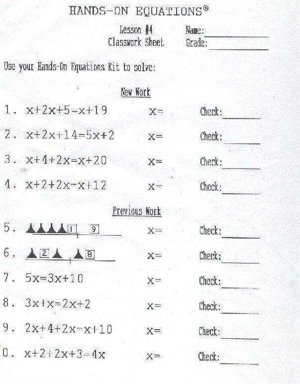Hands On Equations Worksheets