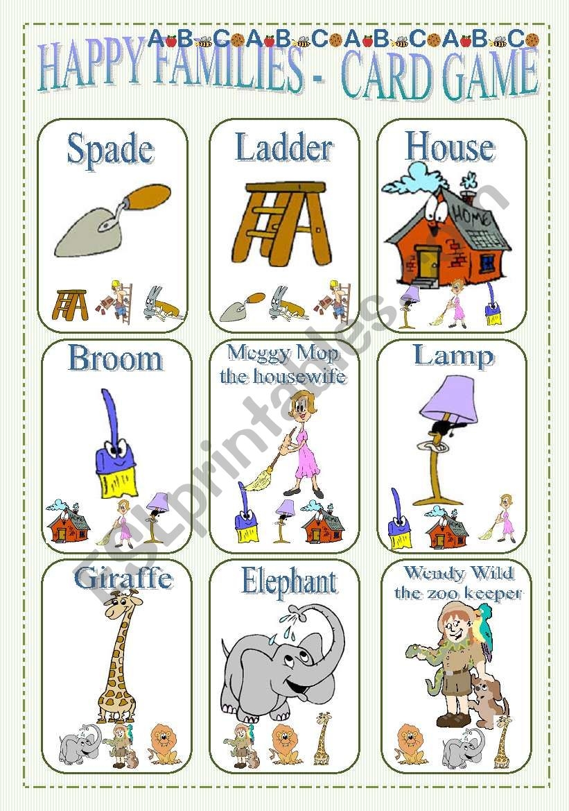 free printable happy families card game