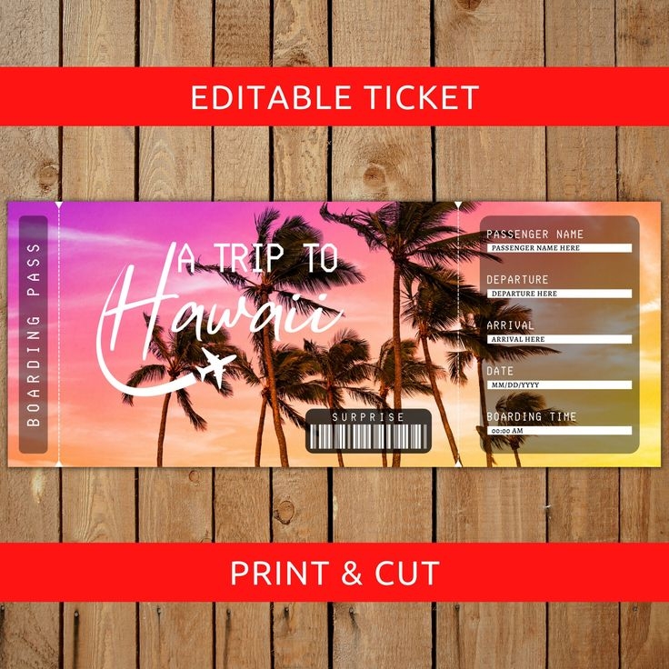 Hawaii Printable Airline Ticket Boarding Pass Template Vacation Trip