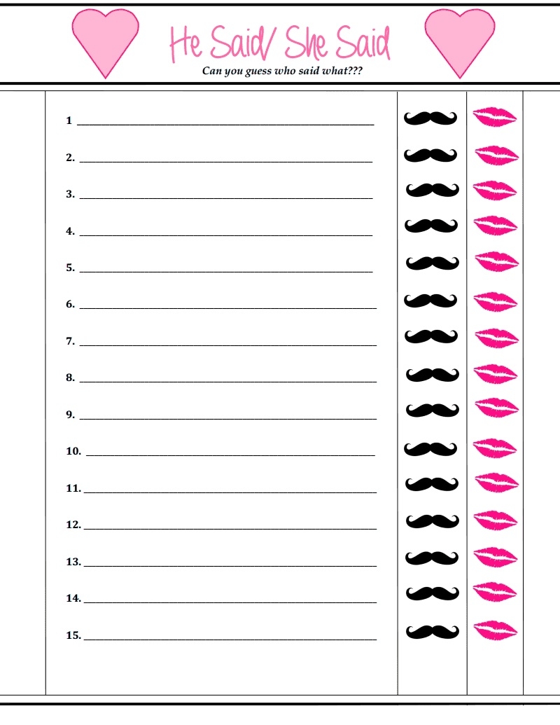 He Said She Said Game Free Printable Free Printable