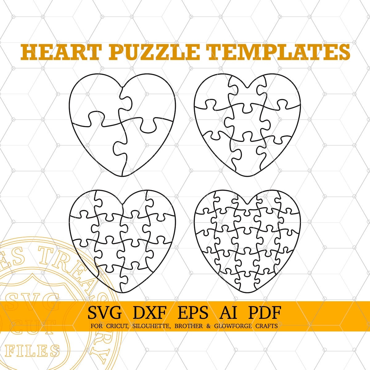 Heart Jigsaw Puzzle Template Ai Svg Pdf Dxf Files Heart Shaped 