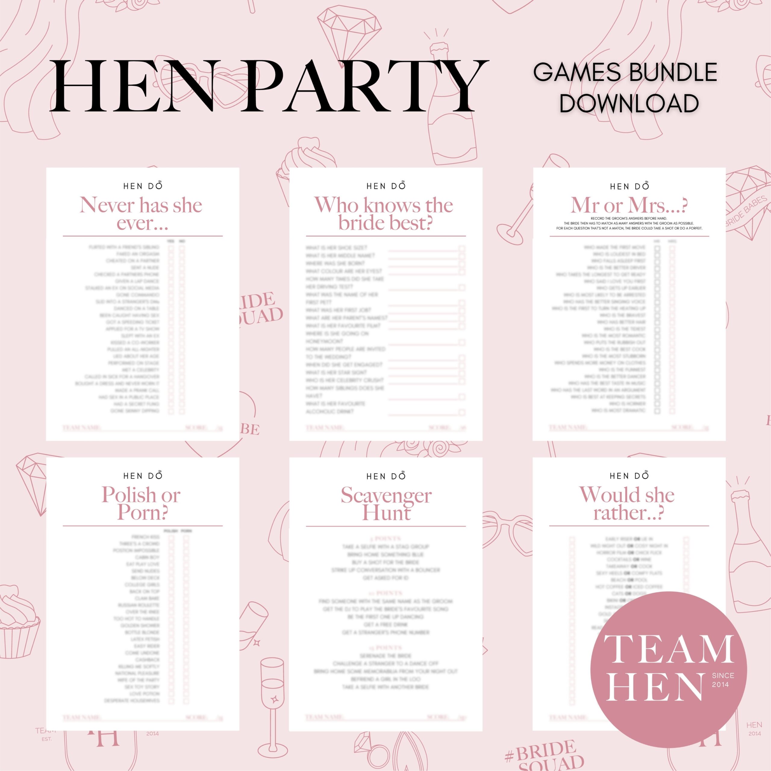 Hen Party Games Printable Etsy UK Worksheets Library