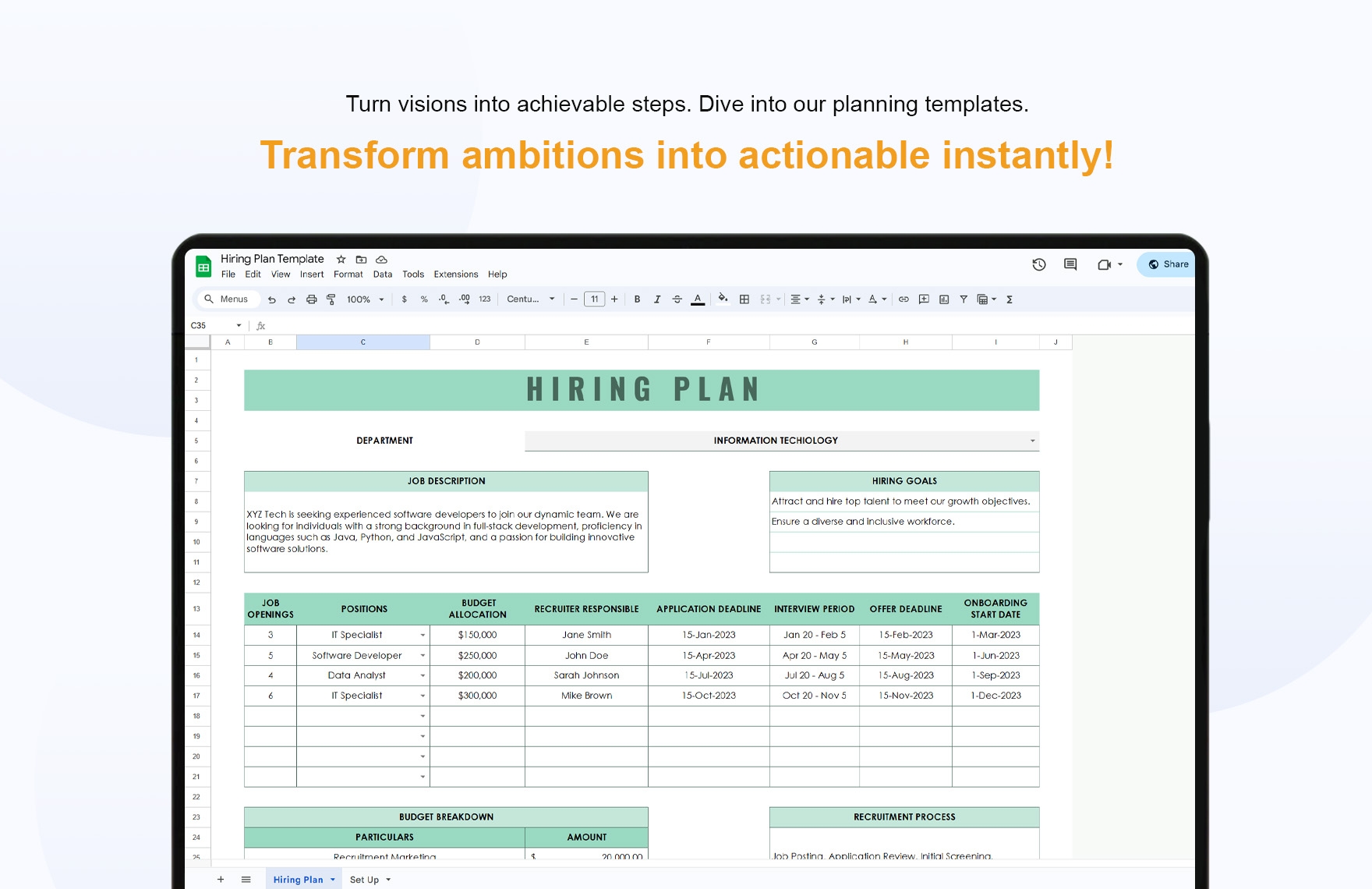 Hiring Plan Template In Excel Google Sheets Download Template