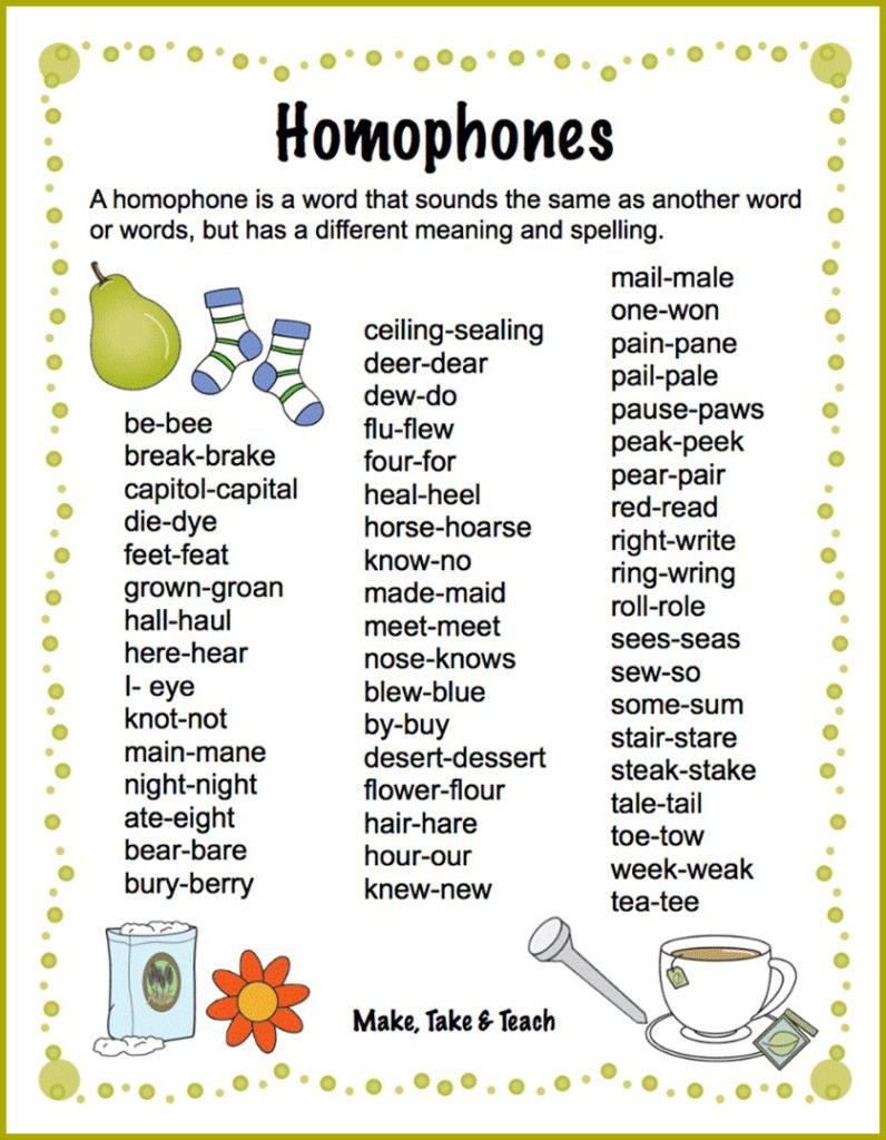 free printable homophone matching game