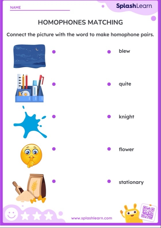 Homophones Matching Printable ELA Worksheet Worksheets Library