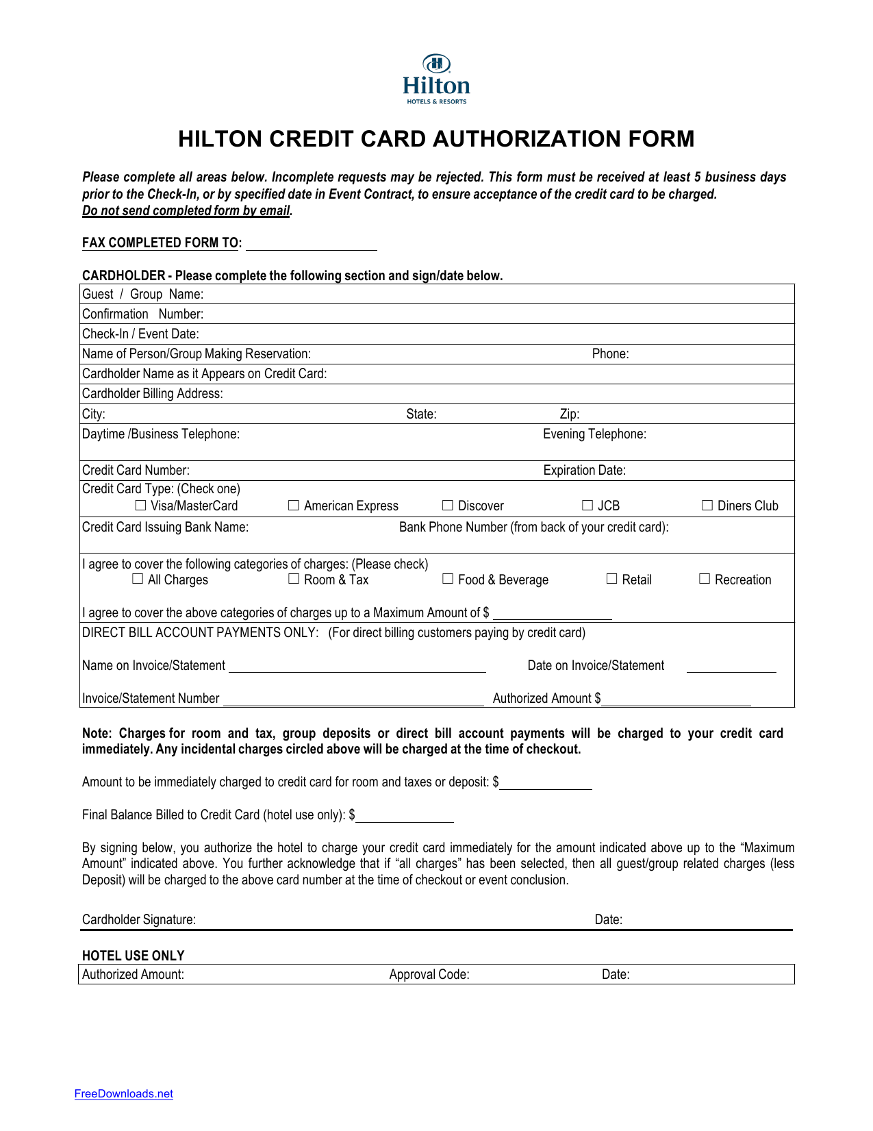 Hotel Credit Card Authorization Form Template Cardtemplate my id