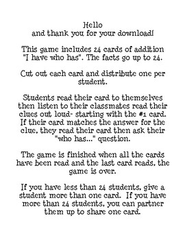 I Have Who Has Addition Game By 2nd Grade All Stars TpT